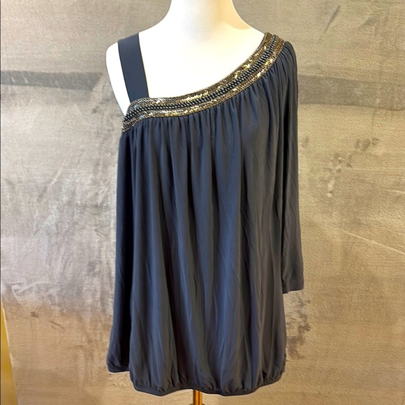 Fashion Bug Blouse XL New w Tag Metallic Beading Elastic at Bottom Lightweight - Picture 1 of 7